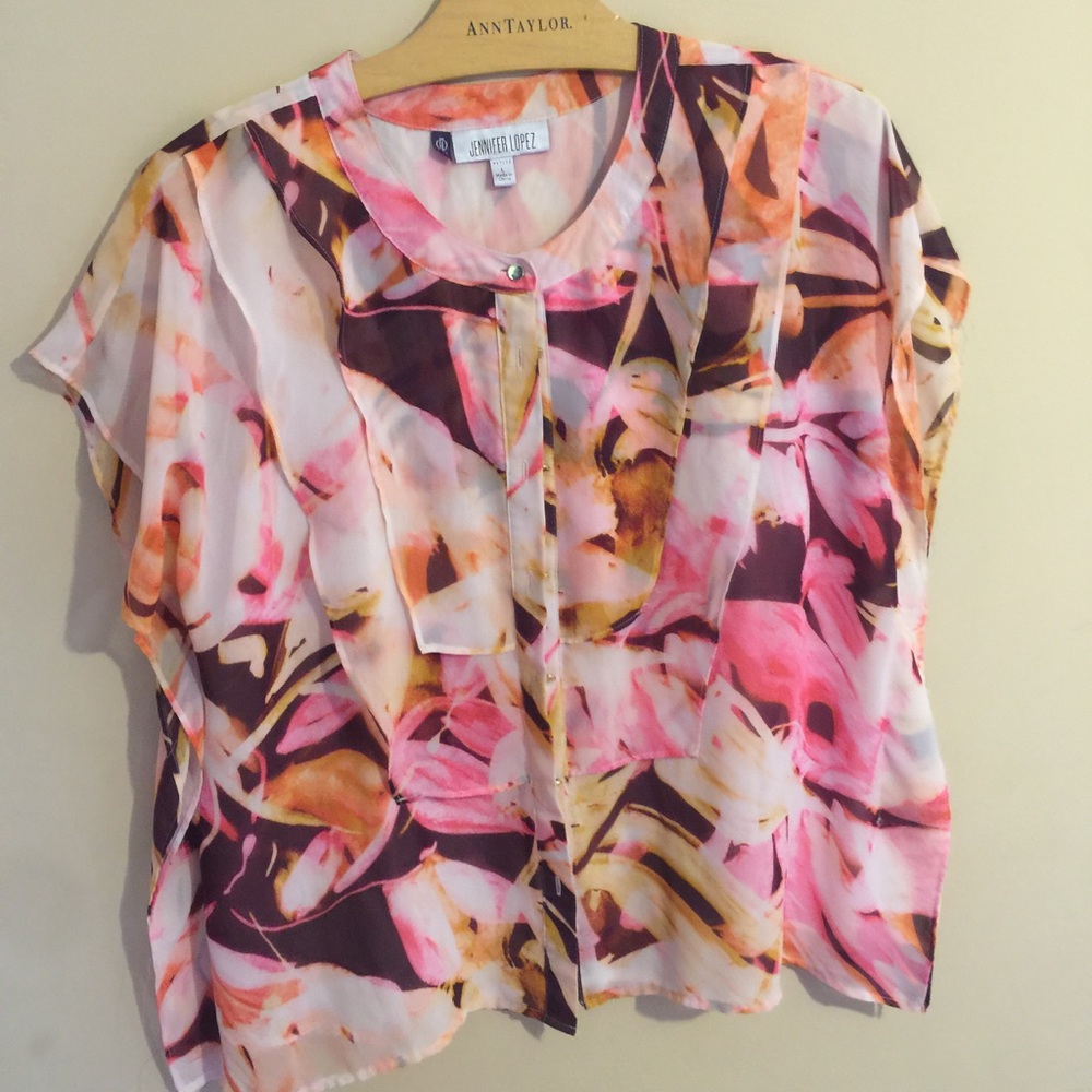 Jennifer Lopez Short Sleeve Button Down Blouse
